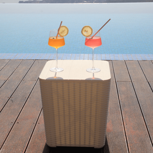 Záhradný úložný box/príručný stolík, biela, UGUR