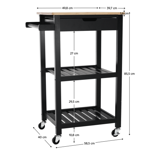 Servírovací vozík, prírodná/čierna, ARETE