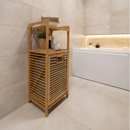 Kôš na bielizeň, prírodný bambus/sivá, KERI NEW