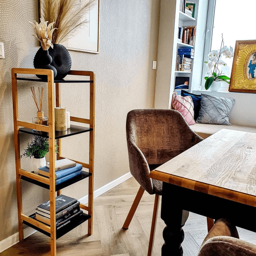 4-policový regál, prírodná/čierna, NAOKO