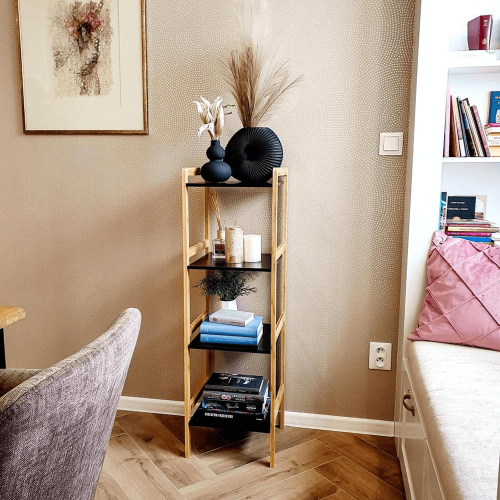 4-policový regál, prírodná/čierna, NAOKO