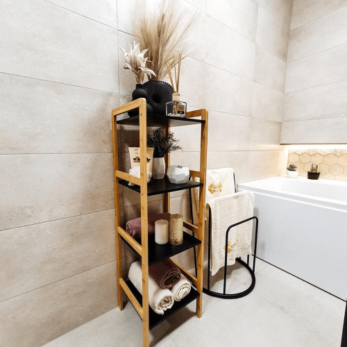 4-policový regál, prírodná/čierna, NAOKO