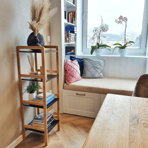 4-policový regál, prírodná/čierna, NAOKO