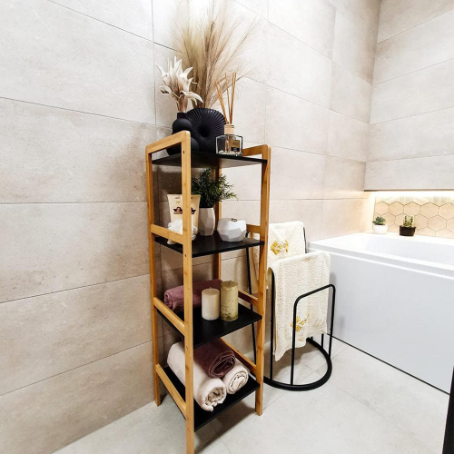 4-policový regál, prírodná/čierna, NAOKO