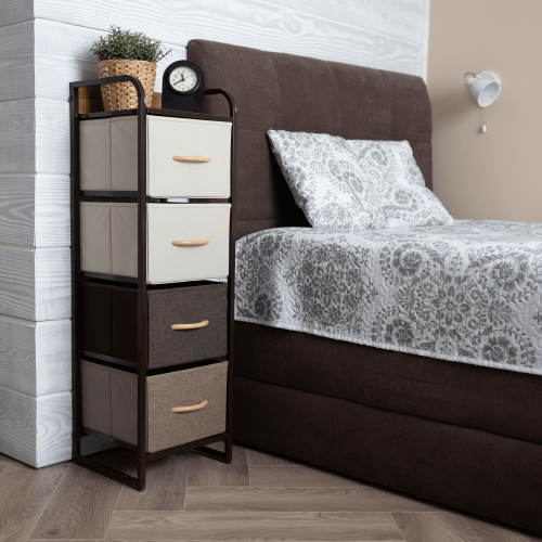 Komoda s látkovými šuplíkmi, béžová/hnedá, HAZEL TYP 1