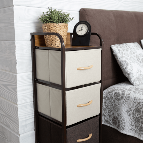 Komoda s látkovými šuplíkmi, béžová/hnedá, HAZEL TYP 1