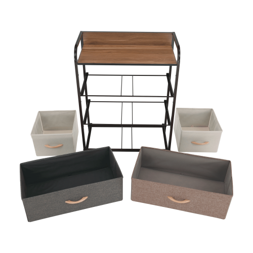 Komoda s látkovými šuplíkmi, béžová/hnedá, HAZEL TYP 2