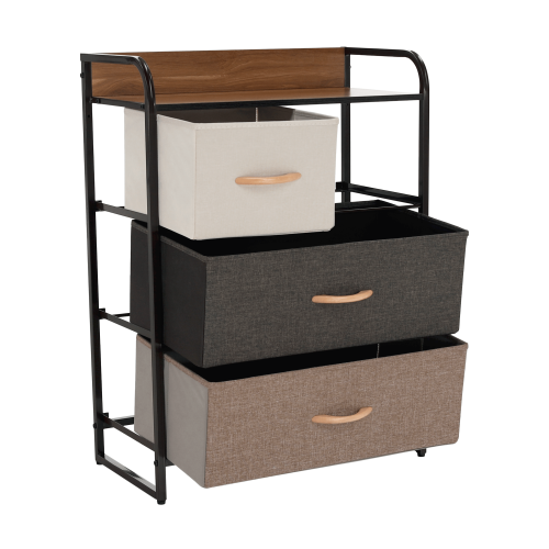 Komoda s látkovými šuplíkmi, béžová/hnedá, HAZEL TYP 2