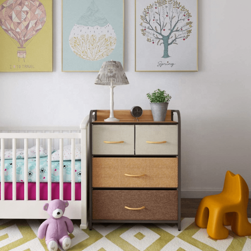 Komoda s látkovými šuplíkmi, béžová/hnedá, HAZEL TYP 2