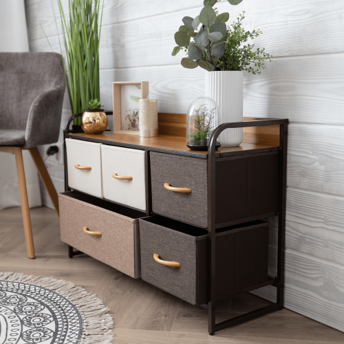 Komoda s látkovými šuplíkmi, béžová/hnedá, HAZEL TYP 4