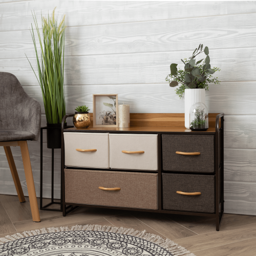 Komoda s látkovými šuplíkmi, béžová/hnedá, HAZEL TYP 4