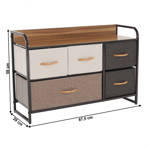 Komoda s látkovými šuplíkmi, béžová/hnedá, HAZEL TYP 4