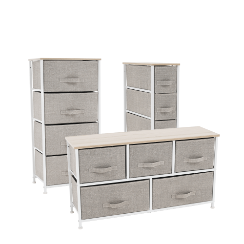 Komoda s látkovými šuplíkmi, svetlosivá/biela/béžová, OFELIA TYP 2