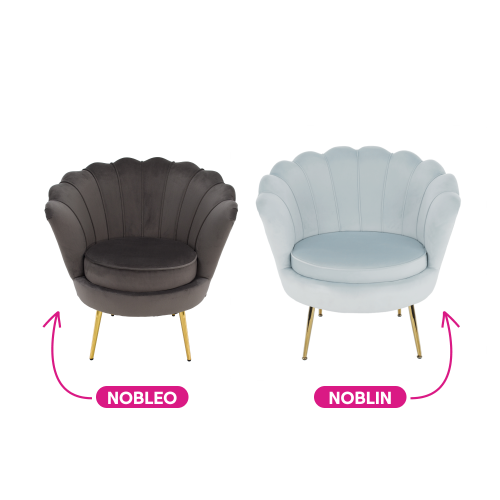 Kreslo v štýle Art-deco, sivomodrá Velvet látka/gold chróm-zlatý, NOBLIN