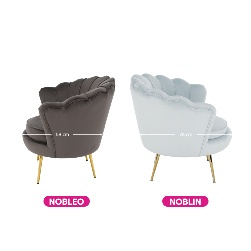 Kreslo v štýle Art-deco, sivomodrá Velvet látka/gold chróm-zlatý, NOBLIN