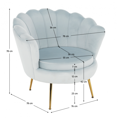 Kreslo v štýle Art-deco, sivomodrá Velvet látka/gold chróm-zlatý, NOBLIN