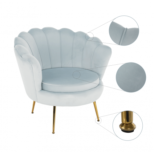 Kreslo v štýle Art-deco, sivomodrá Velvet látka/gold chróm-zlatý, NOBLIN