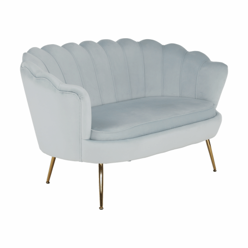 Lavica v štýle Art-deco, sivomodrá Velvet látka/gold chróm-zlatý, NOBLIN