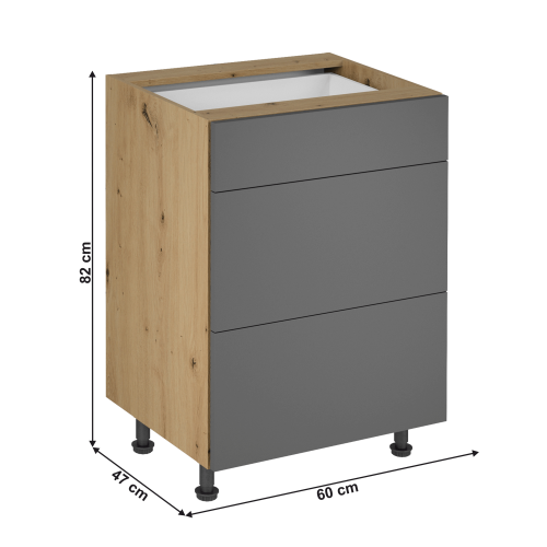 Spodná skrinka, dub artisan/sivý mat, LANGEN D60S3 P