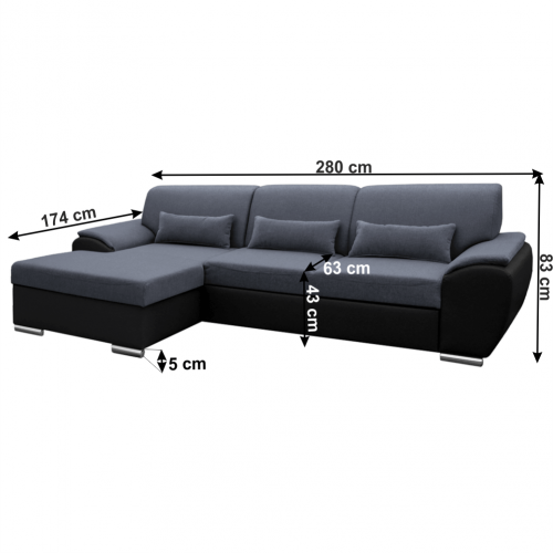 Sedacia súprava, čierna/tmavosivá, ľavá, EMILY ROH MALÝ