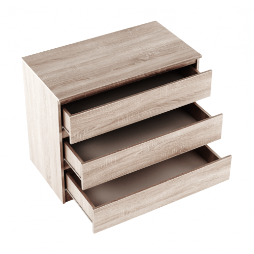 3 šuplíková komoda, dub sonoma,  HANY NEW 003