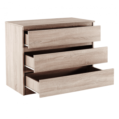 3 šuplíková komoda, dub sonoma,  HANY NEW 003