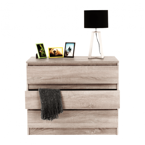 3 šuplíková komoda, dub sonoma,  HANY NEW 003