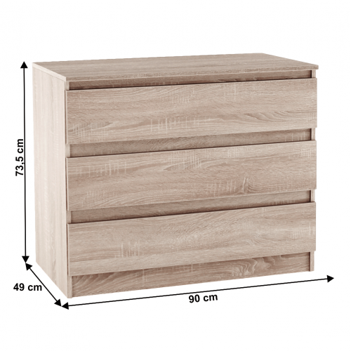 3 šuplíková komoda, dub sonoma,  HANY NEW 003