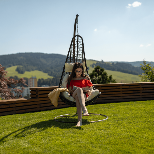 Závesné kreslo, hnedá/krémová, KALEA 2 NEW