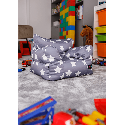 Sedací vak, sivá/biela, vzor hviezdy, LURKO
