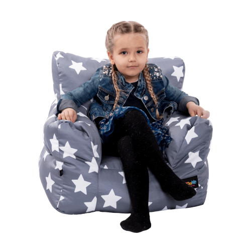 Sedací vak, sivá/biela, vzor hviezdy, LURKO