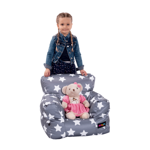 Sedací vak, sivá/biela, vzor hviezdy, LURKO