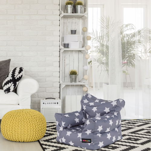 Sedací vak, sivá/biela, vzor hviezdy, LURKO