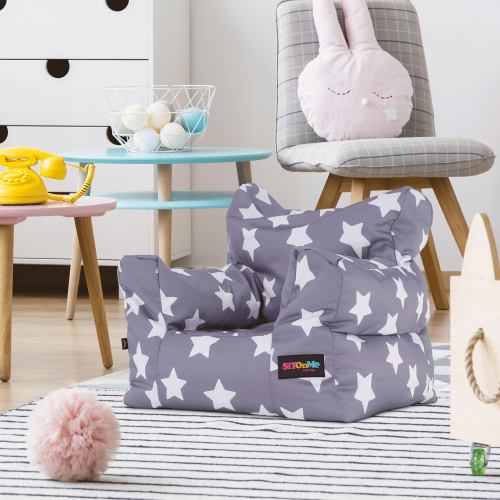 Sedací vak, sivá/biela, vzor hviezdy, LURKO