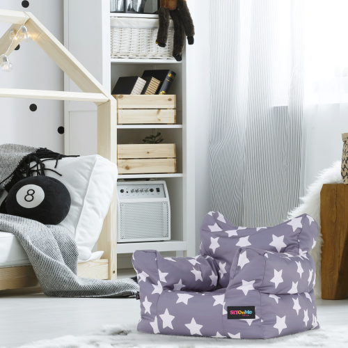 Sedací vak, sivá/biela, vzor hviezdy, LURKO