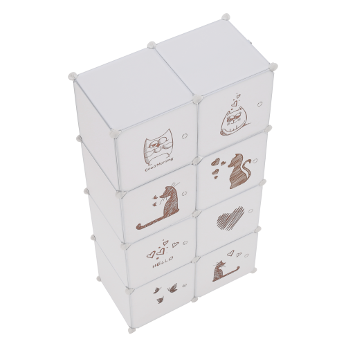 Detská modulárna skriňa, biela/hnedý vzor, KIRBY