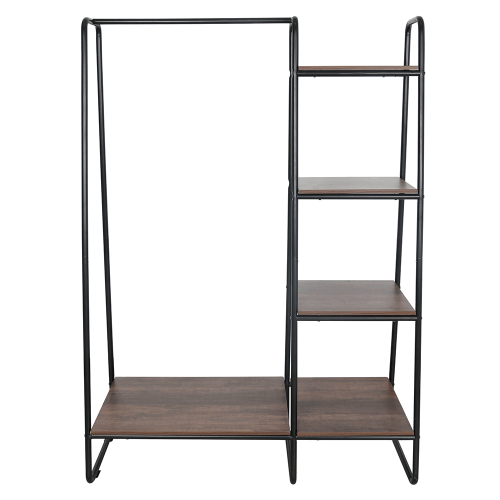 Šatníkový organizér/regál s policami, čierna/orech, ROBYN