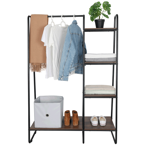 Šatníkový organizér/regál s policami, čierna/orech, ROBYN