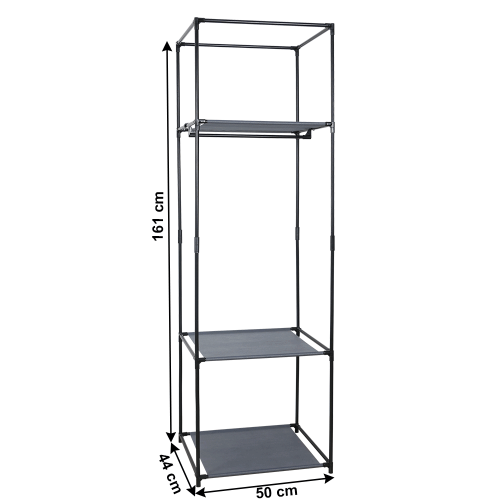 Šatníkový regál, kov/látka, čierna, ALBUS