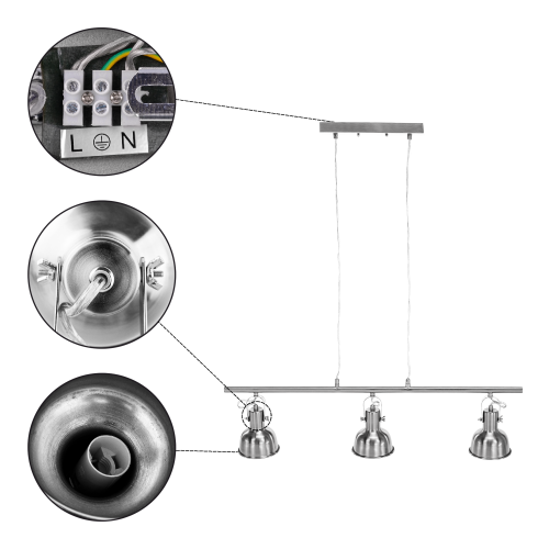 Visiaca lampa v retro štýle, kov, matný nikel, AVIER TYP 4