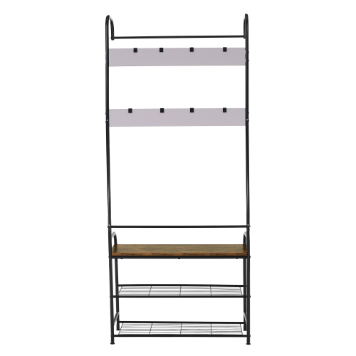 Vešiak s botníkom, čierny kov/MDF rustikálne drevo, KELAM