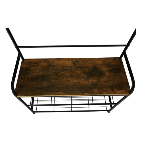 Vešiak s botníkom, čierny kov/MDF rustikálne drevo, KELAM