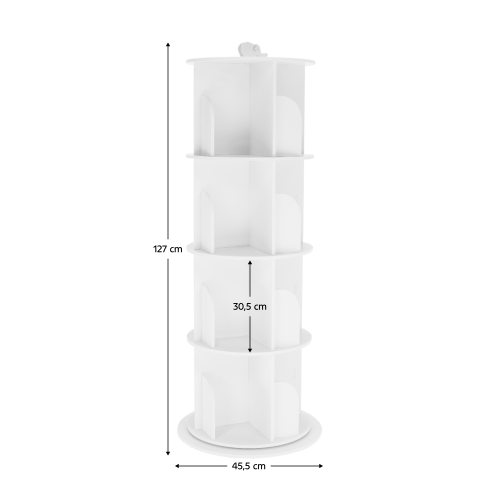 Otočný regál, 4 police, biela, ERION TYP 1 + darček