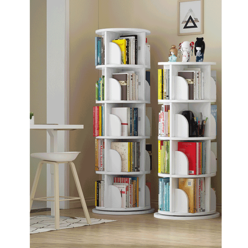 Otočný regál, 4 police, biela, ERION TYP 1 + darček