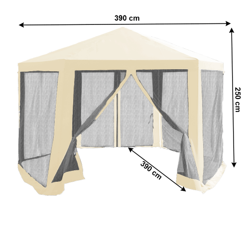 Stanový altánok do záhrady, 3,9x2,5x3,9m, béžová/čierna, RINGE TYP 2+6 bočných strán