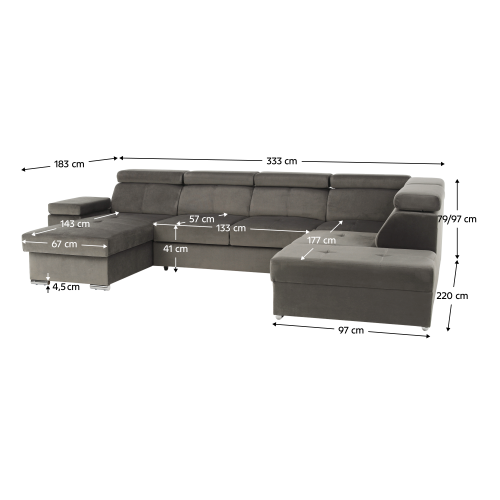 Sedacia súprava, sivohnedá taupe, ľavá, LAMORA U