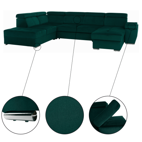 Sedacia súprava, smaragdová, pravá, LAMORA U