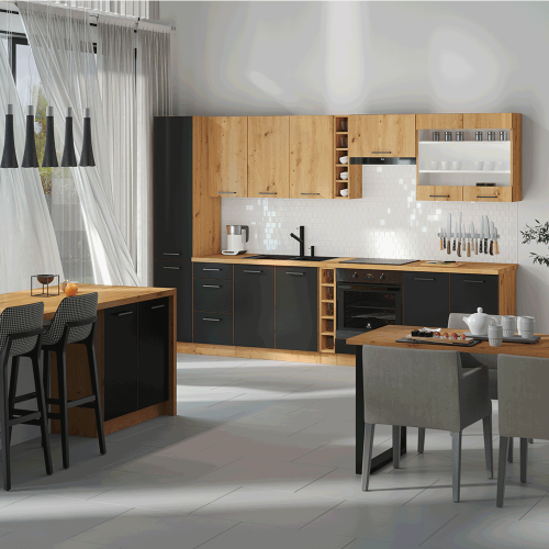 Spodná kuchynská skrinka, čierny mat/dub artisan, MONRO 80 D 2F BB