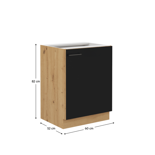 Spodná kuchynská skrinka, čierny mat/dub artisan, MONRO 60 D 1F BB