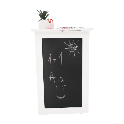 Skladací stôl na stenu, s kriedovou tabuľou, biela, ZALMAN